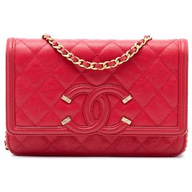Borsa crossbody Chanel Caviar CC Filigree Wallet On Chain rossa