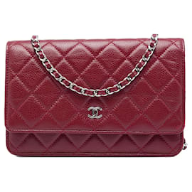 Rote Chanel CC gesteppte Caviar Wallet on Chain Crossbody Bag