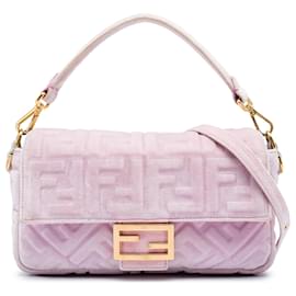 Borsa Satchel Baguette Fendi Zucca in velluto goffrato rosa