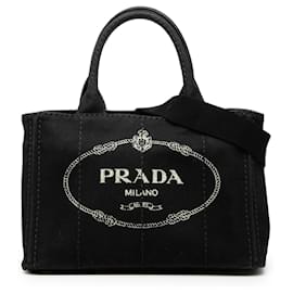 Borsa Satchel Prada Small Canvas Canapa Logo Nera