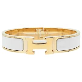 Pulsera Clic H PM estrecha de esmalte blanco Hermès