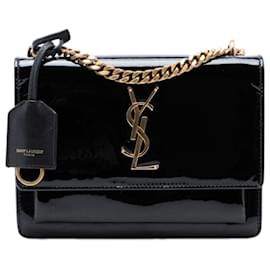 Borsa a tracolla Sunset Small in vernice monogrammata nera Saint Laurent