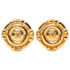 Gold Chanel Gold Plated CC Runde Clip-On Ohrringe
