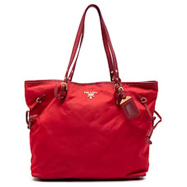 Tote Prada in Tessuto con rifiniture in Saffiano Rossa