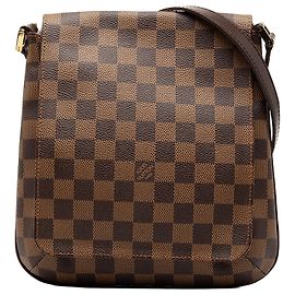 Borsa a tracolla Louis Vuitton Damier Ebene Musette Salsa marrone con tracolla lunga