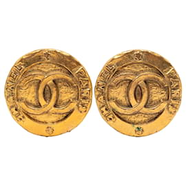 Gold Chanel CC vergoldete runde Clip-On-Ohrringe