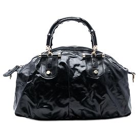 Borsa Satchel Gucci Dialux Pop in tela rivestita nera con bambù