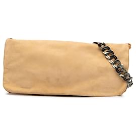 Borsa a spalla pochette Prada in camoscio marrone con catena
