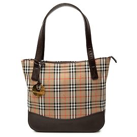 Borsa a mano Burberry Haymarket Check in tela beige