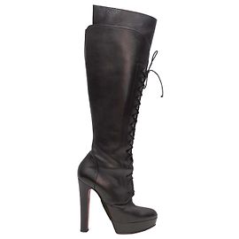 Botas altas hasta el muslo con tacón y cordones Christian Louboutin negras Talla 39