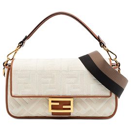 Borsa Satchel Baguette Fendi Zucca in tela ricamata Beige
