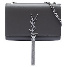 Borsa a tracolla Saint Laurent Kate Tassel Small in pelle Grain de Poudre nera con monogramma