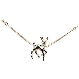 Collana con ciondolo a cervo in perle sintetiche e strass placcata oro Chanel CC Gold