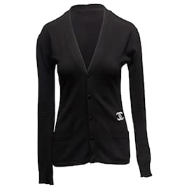 Chanel Wollcardigan mit V-Ausschnitt in Schwarz & Weiß Größe FR 48