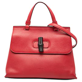 Borsa Satchel Daily Gucci Small in pelle rossa con bambù