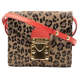 Borsa a tracolla Mini Fendi in tela con stampa leopardata marrone