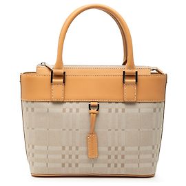 Borsa Burberry in tela check tonale con rifiniture in pelle Tan