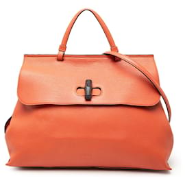 Borsa Satchel Daily Gucci Large in pelle arancione con manico in Bambù