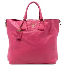 Borsa Tote Convertibile Prada Vitello Daino Rosa con Zip Laterale
