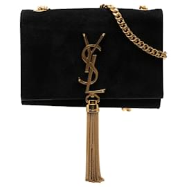 Borsa a tracolla Saint Laurent Kate Tassel Small in camoscio nero con monogramma