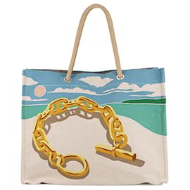 Brown Hermès Toile Escale a la Plage Beach Bag