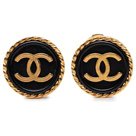 Orecchini a clip rotondi Chanel CC placcati in oro e smalto