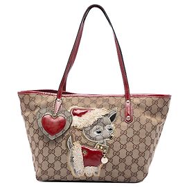 Borsa Tote Guccioli Holiday Chihuahua in tela GG Small beige Gucci