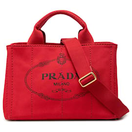 Borsa Satchel Prada Small Canvas Canapa Logo Rossa
