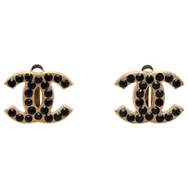 Chanel CC vergoldete Strass-Clip-Ohrringe