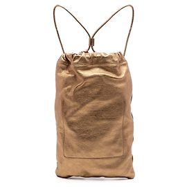 Burberry Metallic Grained Calfskin Drawstring Sling Bag Rucksack in Gold