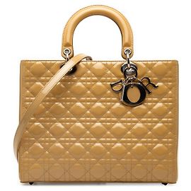Borsa Lady Dior Large in pelle verniciata Cannage Tan
