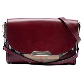 Borsa a tracolla Bridle Abbott in pelle rossa e tela House Check Burberry