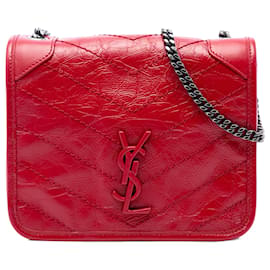 Borsa a tracolla Niki Saint Laurent in pelle di vitello grana grossa rossa con portafoglio e catena