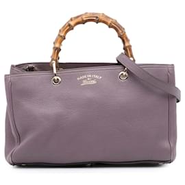 Borsa Shopper Satchel Gucci Medium in pelle di vitello viola con bambù