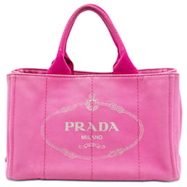 Borsa Satchel Prada in tela Canapa logo rosa
