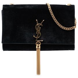 Borsa a tracolla Saint Laurent Kate Tassel Medium in camoscio monogrammato nero