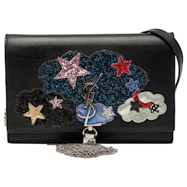 Borsa a tracolla con catena Kate, vitello nero, applicazione Cloud Star e monogramma classico Saint Laurent
