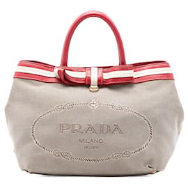 Borsa Tote Prada in Canvas Canapa Logo Beige