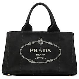 Borsa Satchel Prada in tela Canapa logo nera