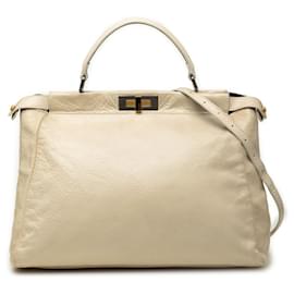 Beige Fendi Large Leather Peekaboo Iconic Satchel