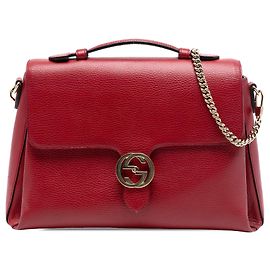 Bolso Satchel Gucci Interlocking G Medium en piel de becerro Dollar rojo