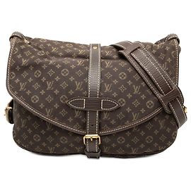 Borsa a tracolla Louis Vuitton Monogram Mini Lin Saumur 30 Marrone