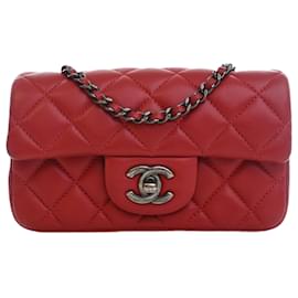 Borsa a tracolla Chanel Extra Mini Rectangular Classic in pelle d'agnello rossa con patta singola