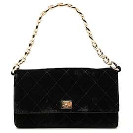 Borsa a tracolla Chanel CC in velluto matelassé nero con catena