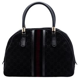 Borsa a mano Gucci GG Dome in camoscio nero con fascia Web