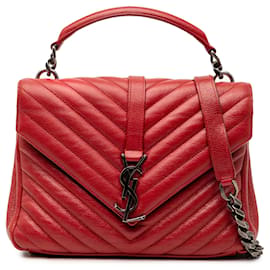Borsa Satchel College Medium Chevron in pelle di pecora monogrammata rossa Saint Laurent