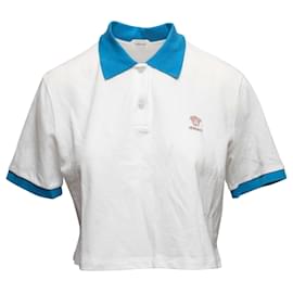 Polo cropped Versace bianco e blu con logo Taglia IT 44