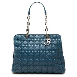 Blue Dior Large Lambskin Cannage Soft Zipped Lady Dior Shopping Tote