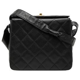 Borsa Box Chanel CC in pelle caviar matelassé nera con fibbia scolpita