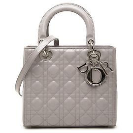 Grey Dior Medium Patent Cannage Lady Dior Satchel
